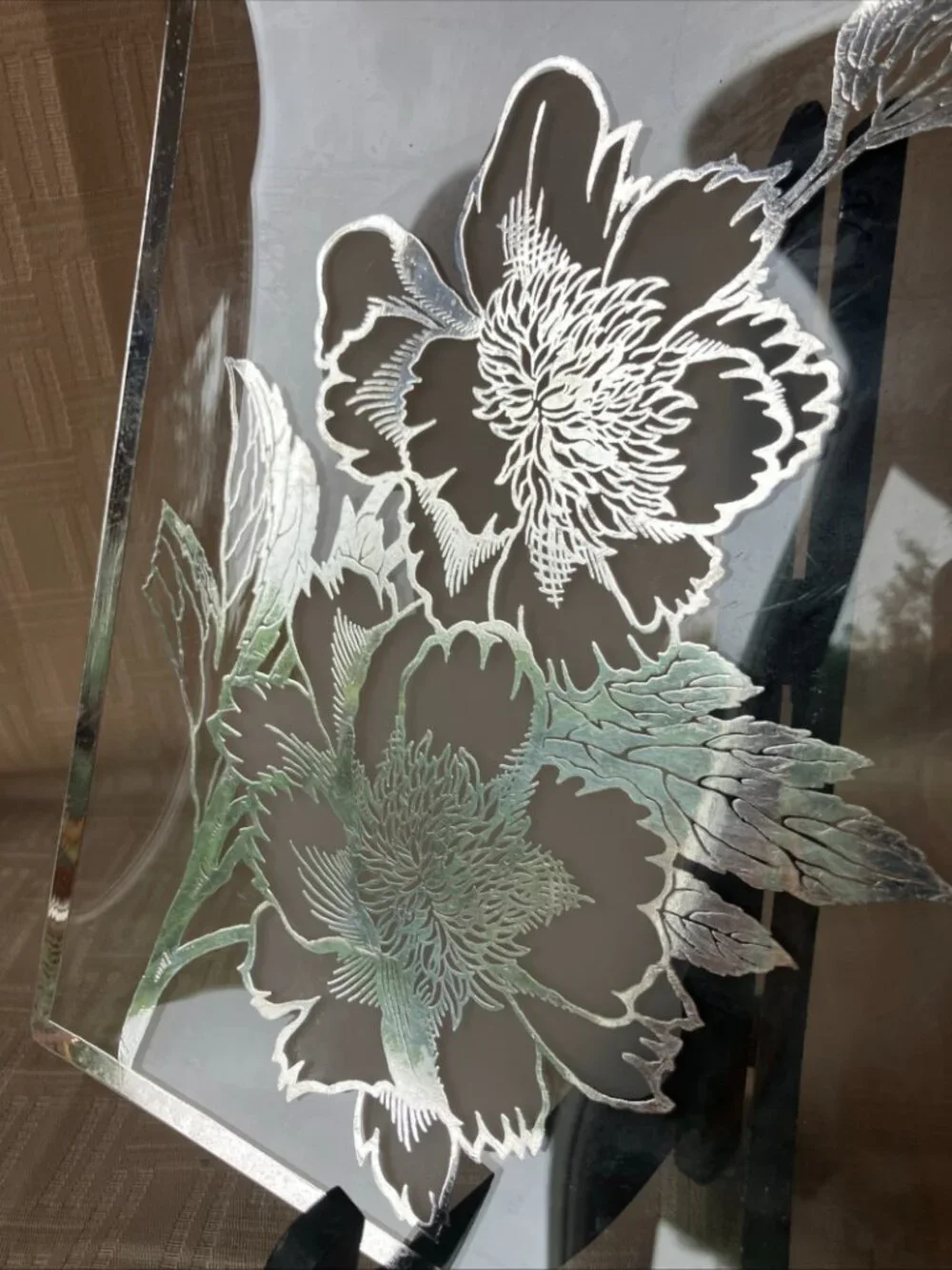 Rockwell Sterling Silver Overlay Peony Floral Square Plate Tray Platter Curved